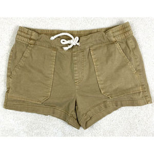 Women's C & C  California Army Tan Khaki Drawstring Shorts Hem Pockets Size 6